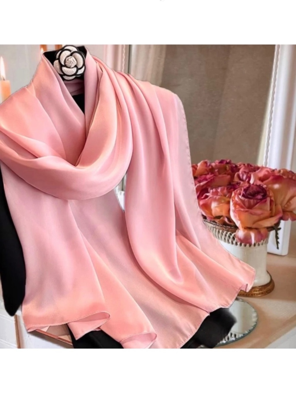 Light Pink 100% SILK SATIN Large Shawl Scarf Wrap Wedding Bridesmaid Cover up